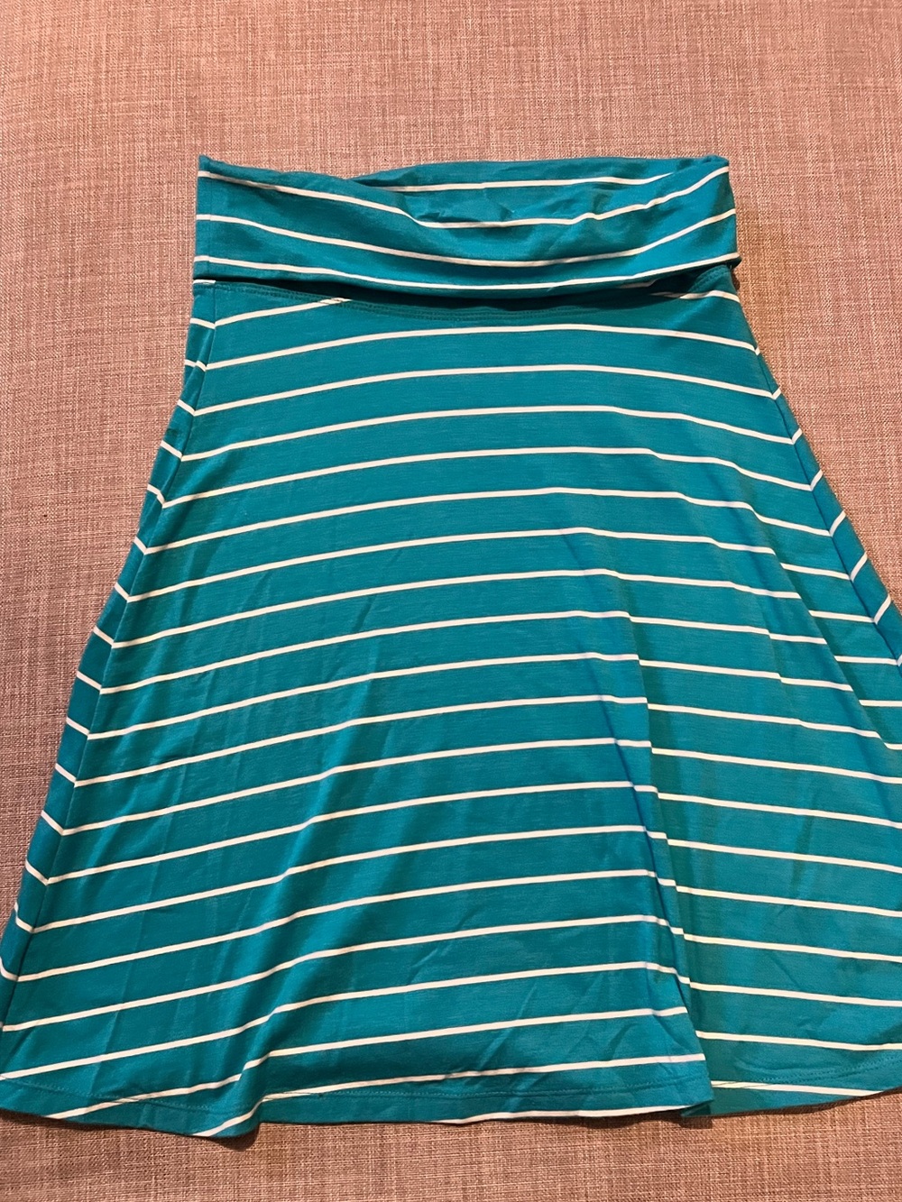 Old Navy Teal and White Striped Fold Over Waistband A-line Skirt XS